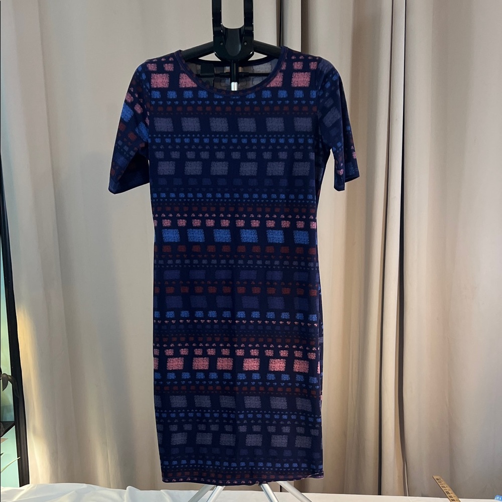 LuLaRoe Blue and Pink Geometric Mini Dress
